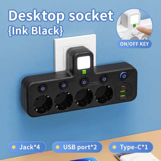EU Plug Socket AC 3/4 Sockets Multi Plug Wall Power Plug