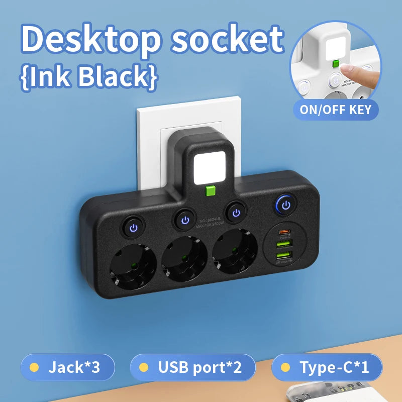 EU Plug Socket AC 3/4 Sockets Multi Plug Wall Power Plug