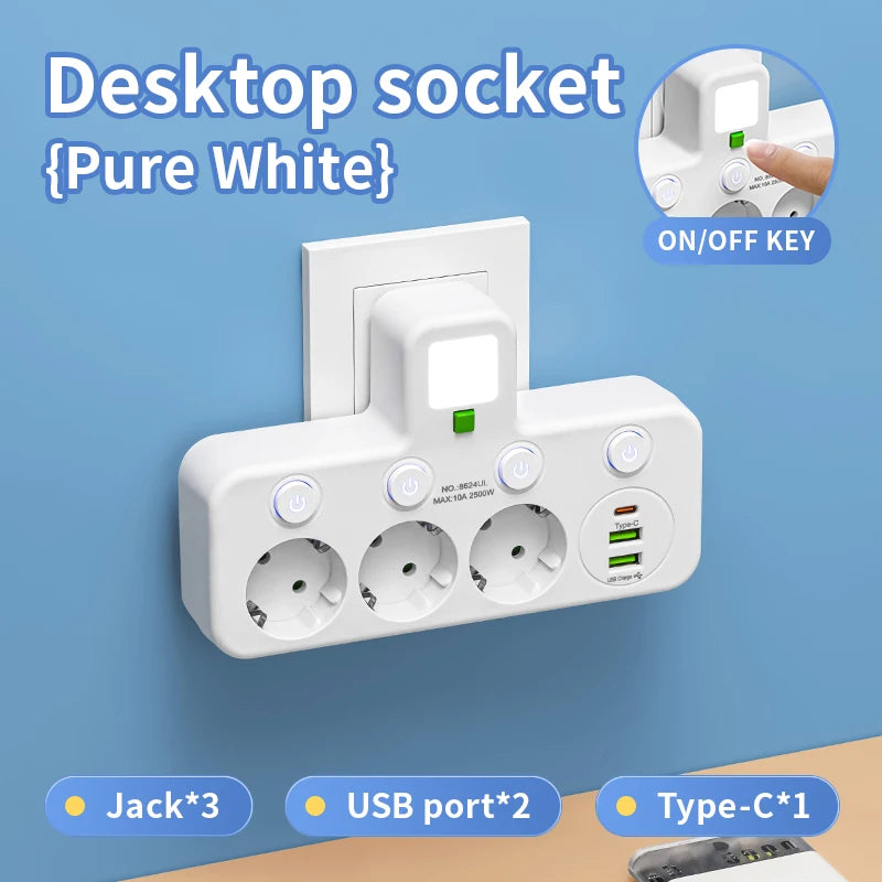 EU Plug Socket AC 3/4 Sockets Multi Plug Wall Power Plug
